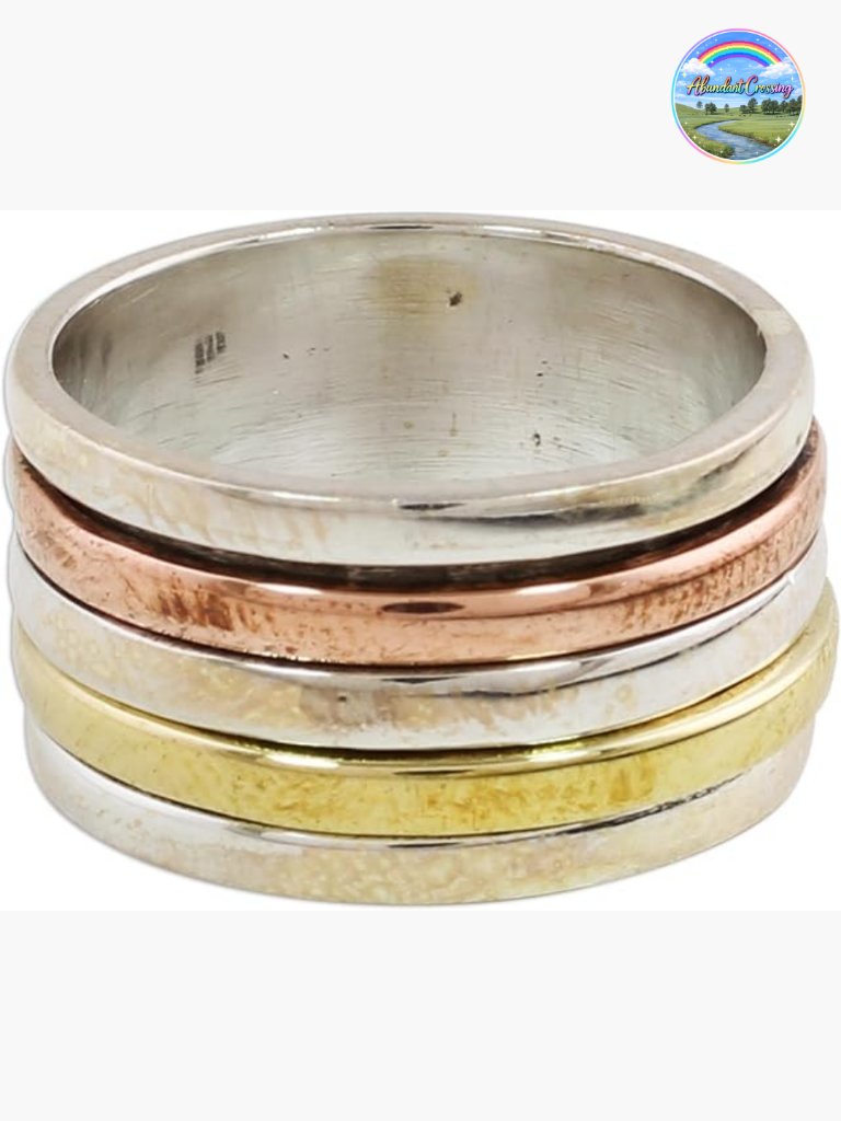Handcrafted .925 Sterling Silver Meditation Spinner Ring With Copper & Brass